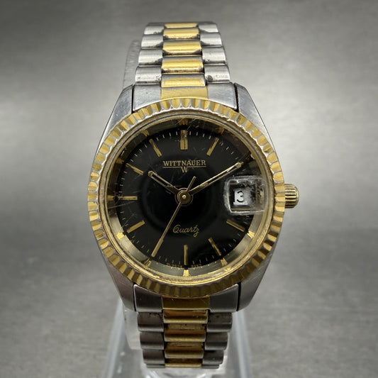 Wittnauer Watch Women 24mm Black Dial Two Tone Date Round 9565 New Battery VTG0