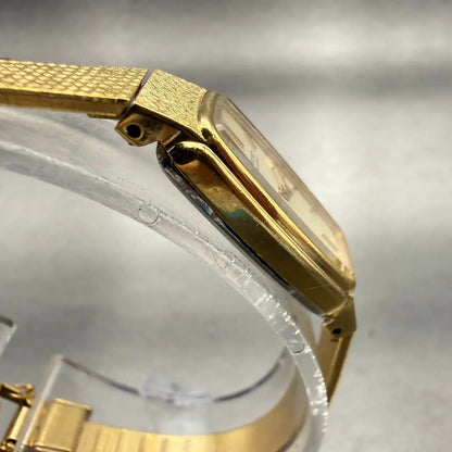Seiko Watch Women 13mm Champagne Dial Gold Tone Rectangle 2E20-5019 New Battery3