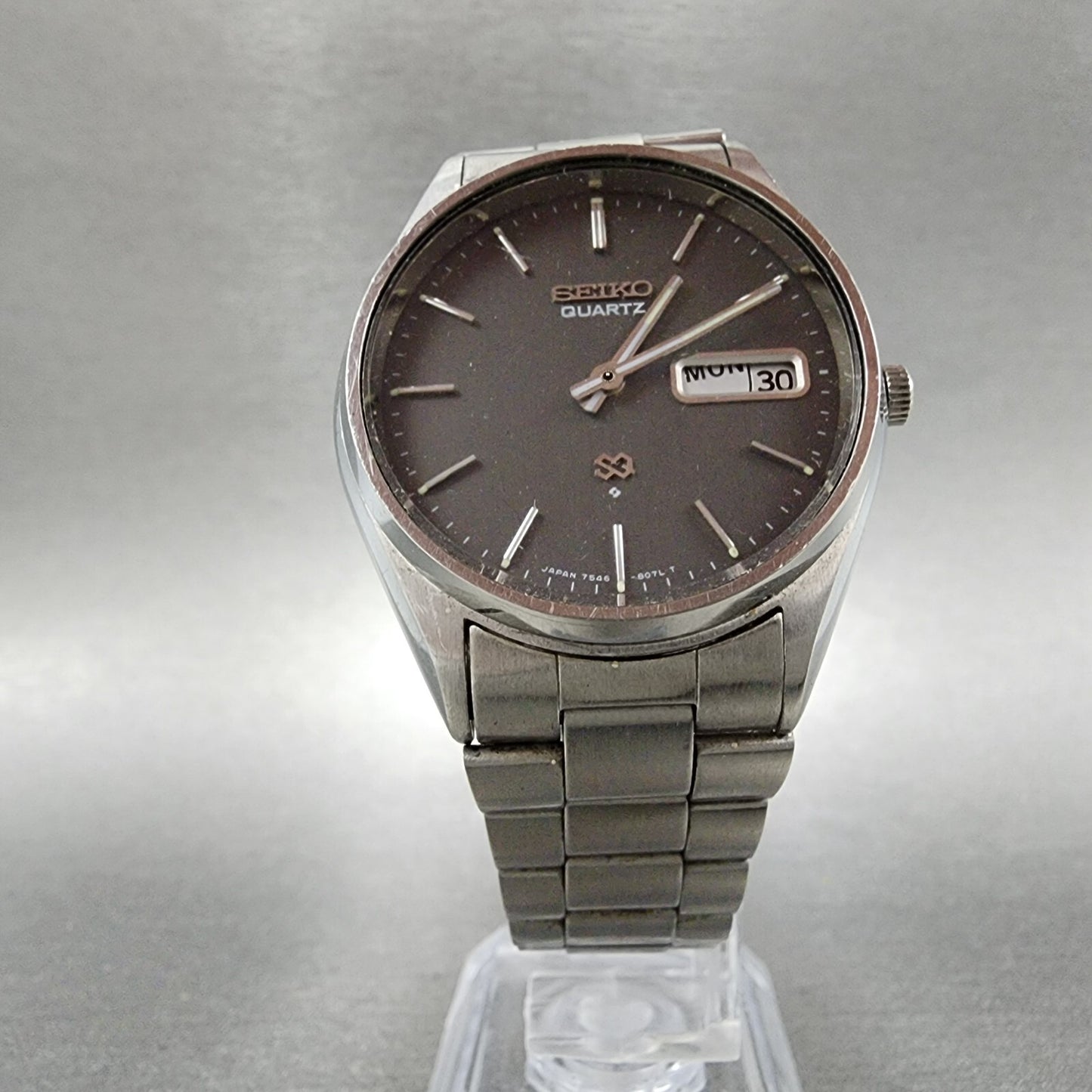 Seiko SQ Watch Men 35mm Gray Dial Steel Daydate Round 75468069 PARTS6