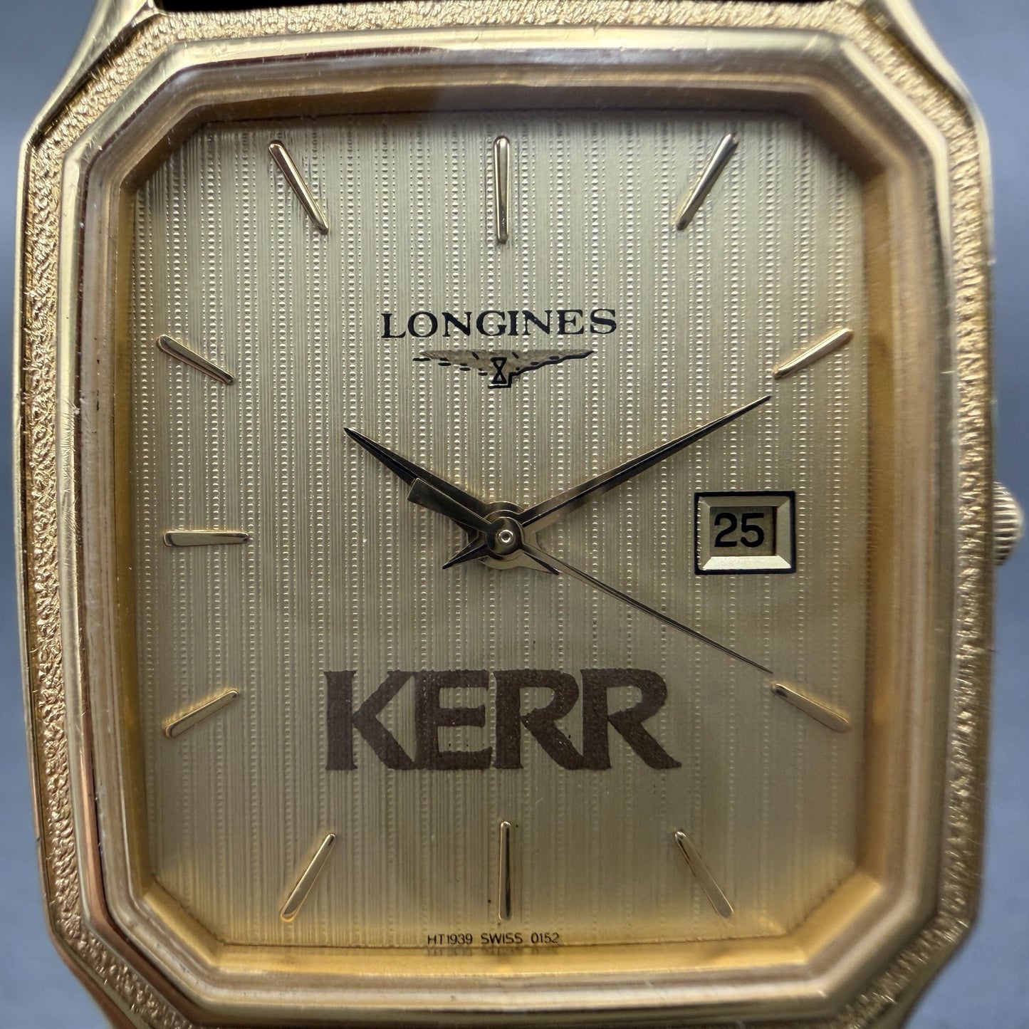 Longines Tank Watch Men 28mm Gold Dial Gold Tone Date Rectangle New Battery1