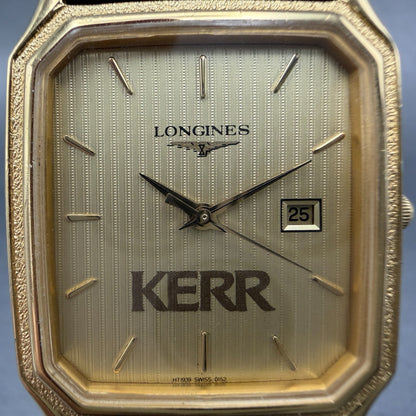 Longines Tank Watch Men 28mm Gold Dial Gold Tone Date Rectangle New Battery1