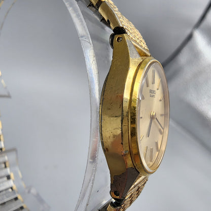 Vintage Seiko Watch Women Gold Tone Champange Dial 23mm Round 4700-0059 New Batt
