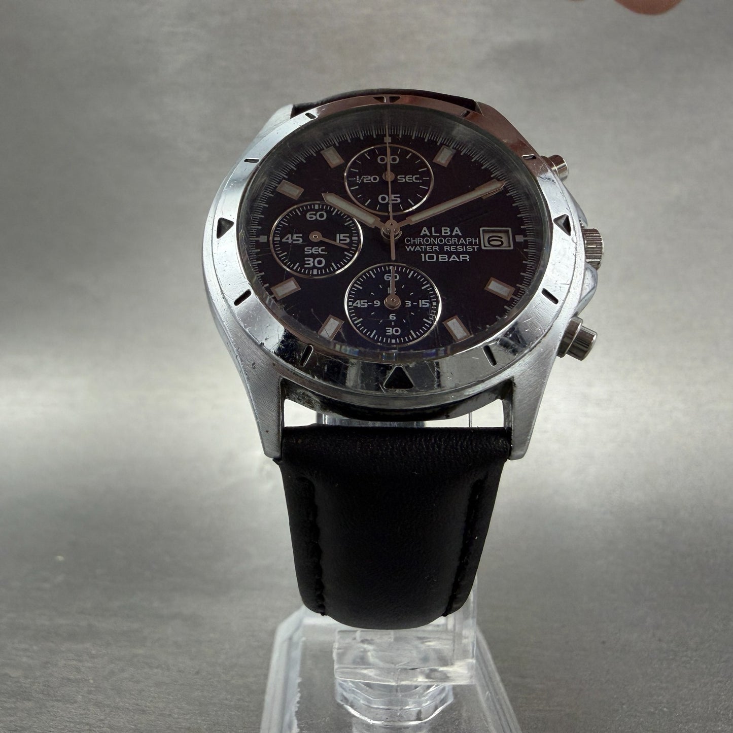 Seiko Alba Chronograph Watch Men 37mm Blue Dial Steel Date 7T92-0CV0 New Battery5