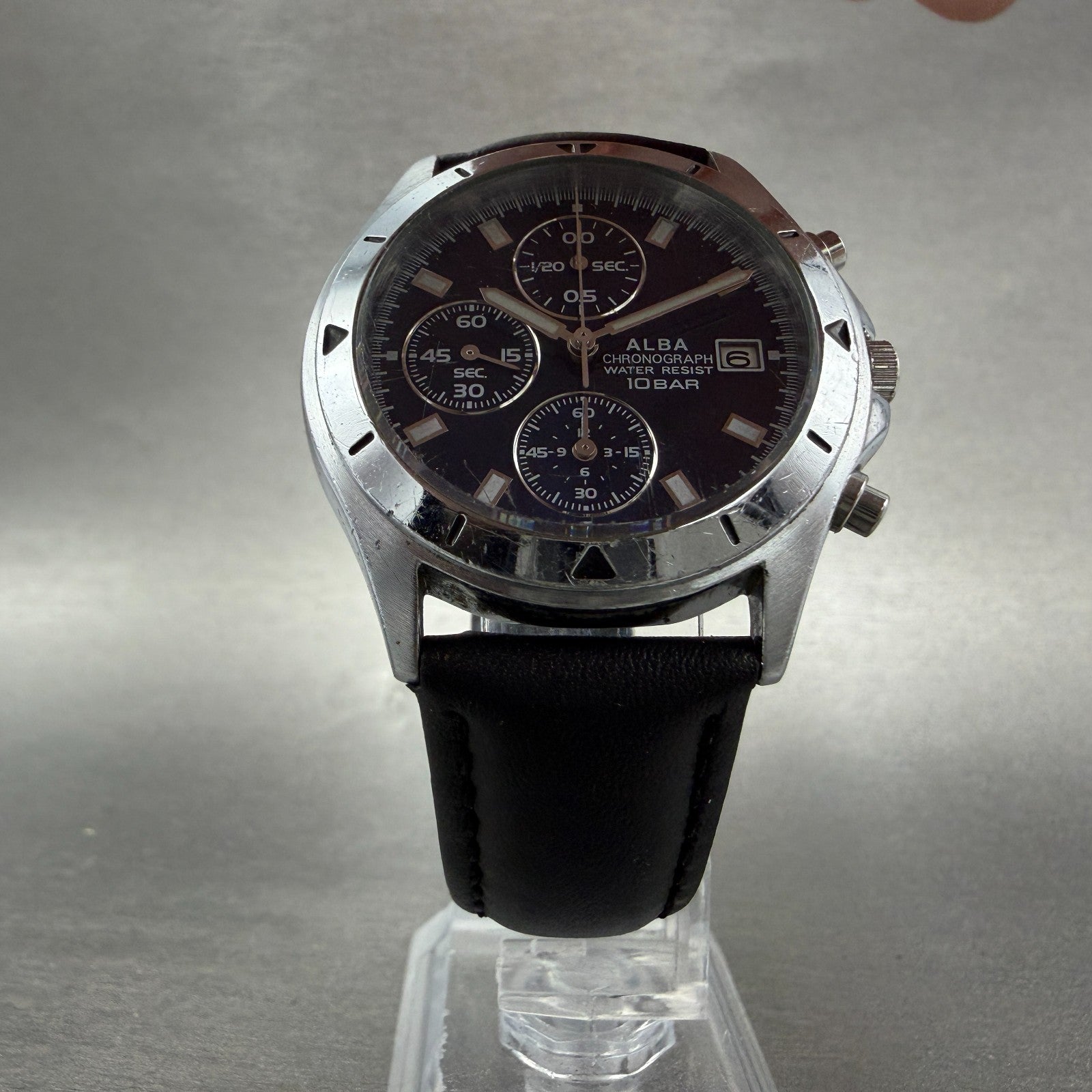 Seiko Alba Chronograph Watch Men 37mm Blue Dial Steel Date 7T92-0CV0 New Battery5