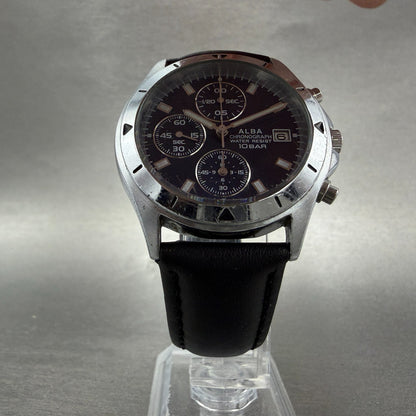 Seiko Alba Chronograph Watch Men 37mm Blue Dial Steel Date 7T92-0CV0 New Battery5