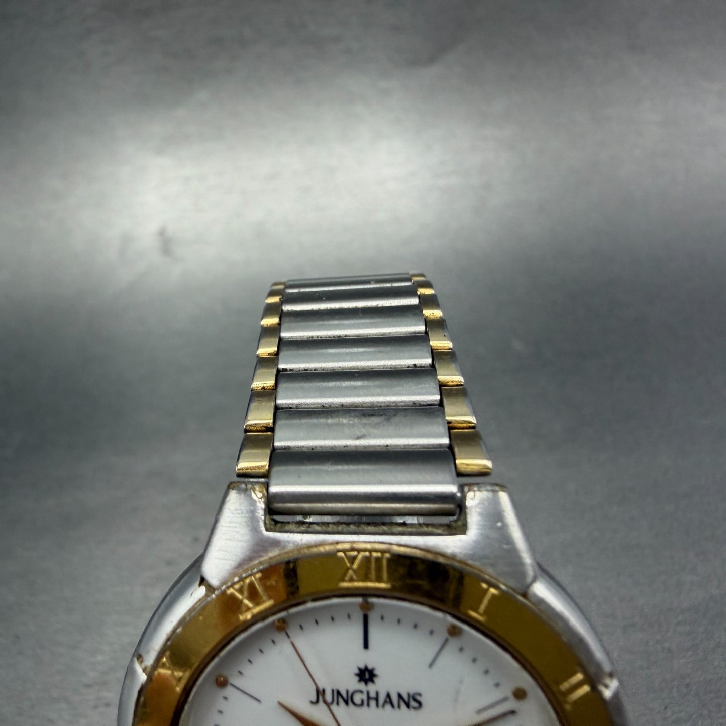 Junghans Grand Prix Watch Men 33mm White Dial Two Tone Round 11024 New Battery4
