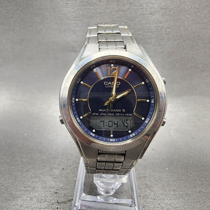 Casio Lineage LCWM200 Watch Men 38mm Blue Dial Steel Analog Digital Solar Runs0