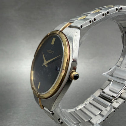 Seiko Watch Men 35mm Black Dial Two Tone Date Round 7N39-08D0 New Battery2