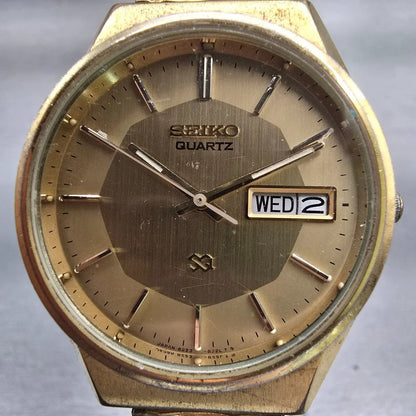 Seiko SQ Watch Men 34mm Gold Dial Gold Tone Daydate Round 8223-8009 New Battery1