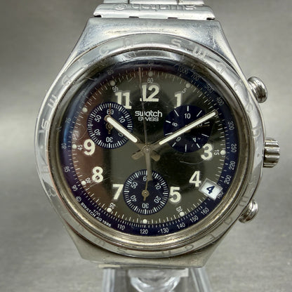 Swatch irony Chrono Secret Agent Watch Men 40mm Blue Dial Steel Date New Batt0