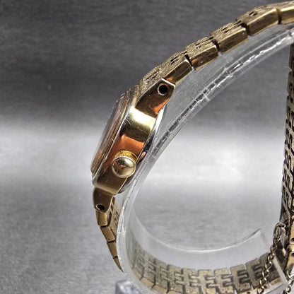 Seiko Watch Women 17mm Champagne Dial Gold Tone Rectangle 5420-5079 New Batt VTG2