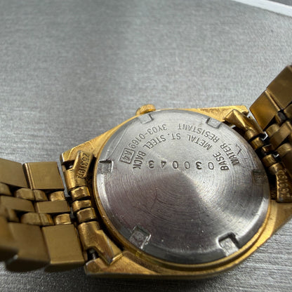 Seiko SQ Watch Women 24mm Gold Dial Gold Tone Daydate 24mm Round New Battery HDA9