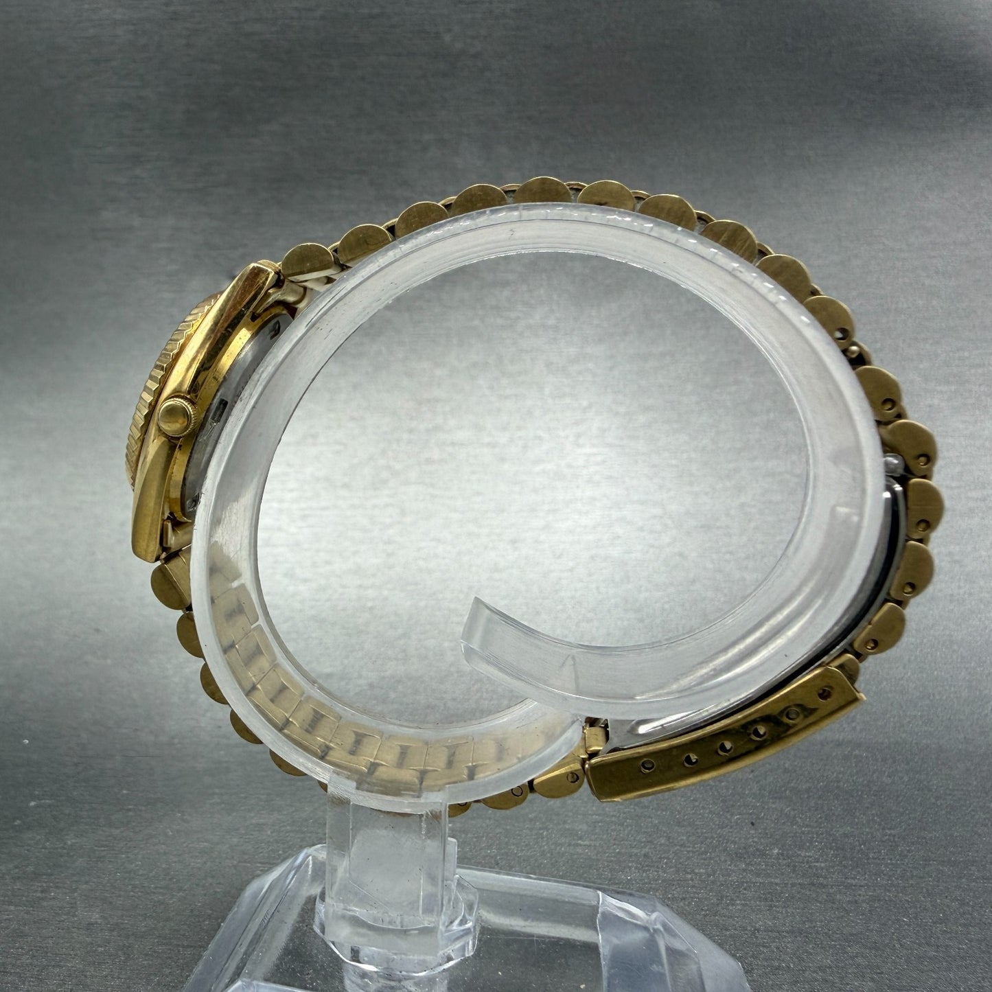 Seiko Watch Women 25mm Gold Dial Gold Tone Daydate Round 7N83-0041 New Battery L6