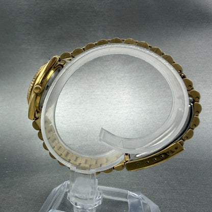 Seiko Watch Women 25mm Gold Dial Gold Tone Daydate Round 7N83-0041 New Battery L6