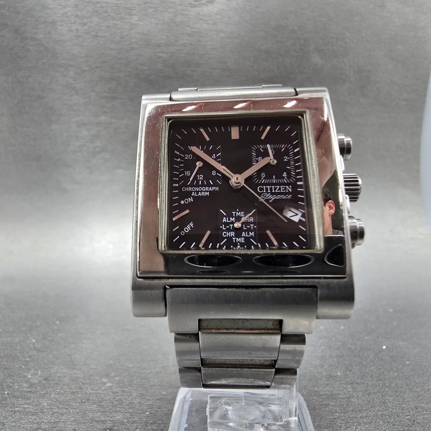 Citizen Elegance Watch Men 33mm Black Dial Steel Date Alarm Chrono New Battery7
