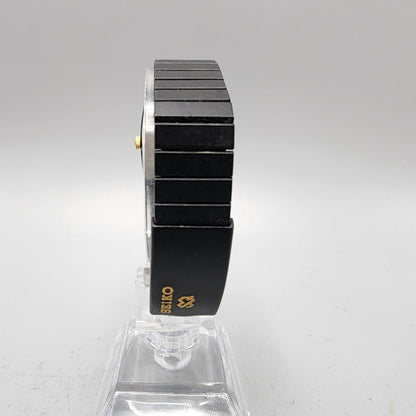 VTG Seiko Watch Women 22mm Analog Digital Black Gold Tone Rectangle New Battery