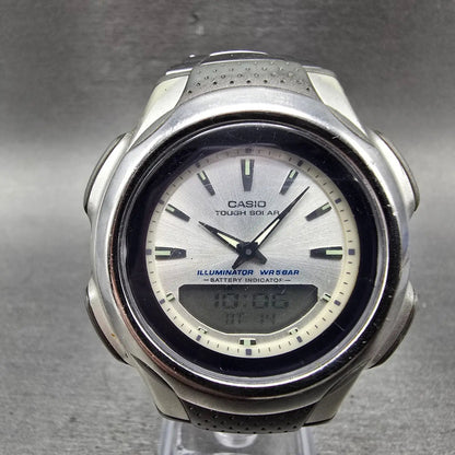 Casio AW-S90 Watch Men 41mm Silver Dial Silver Tone Analog Digital Solar Works0