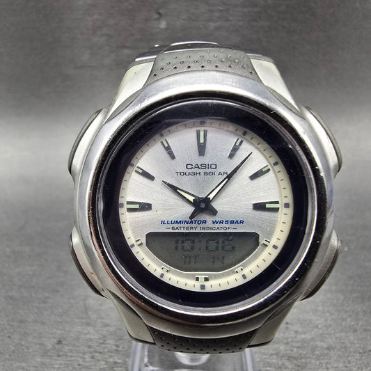 Casio AW-S90 Watch Men 41mm Silver Dial Silver Tone Analog Digital Solar Works0