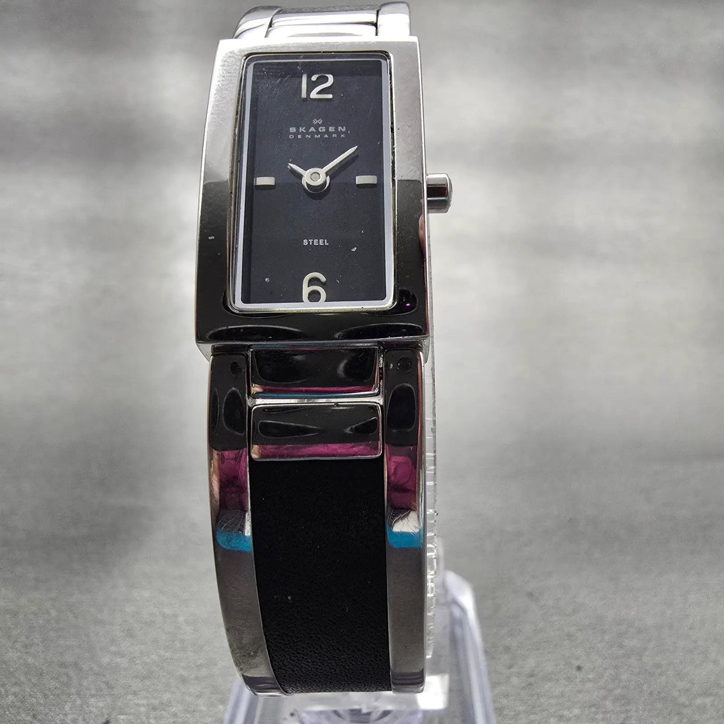 Skagen Watch Women 16mm Black Dial Silver Tone Rectangle 299SSXB New Battery5