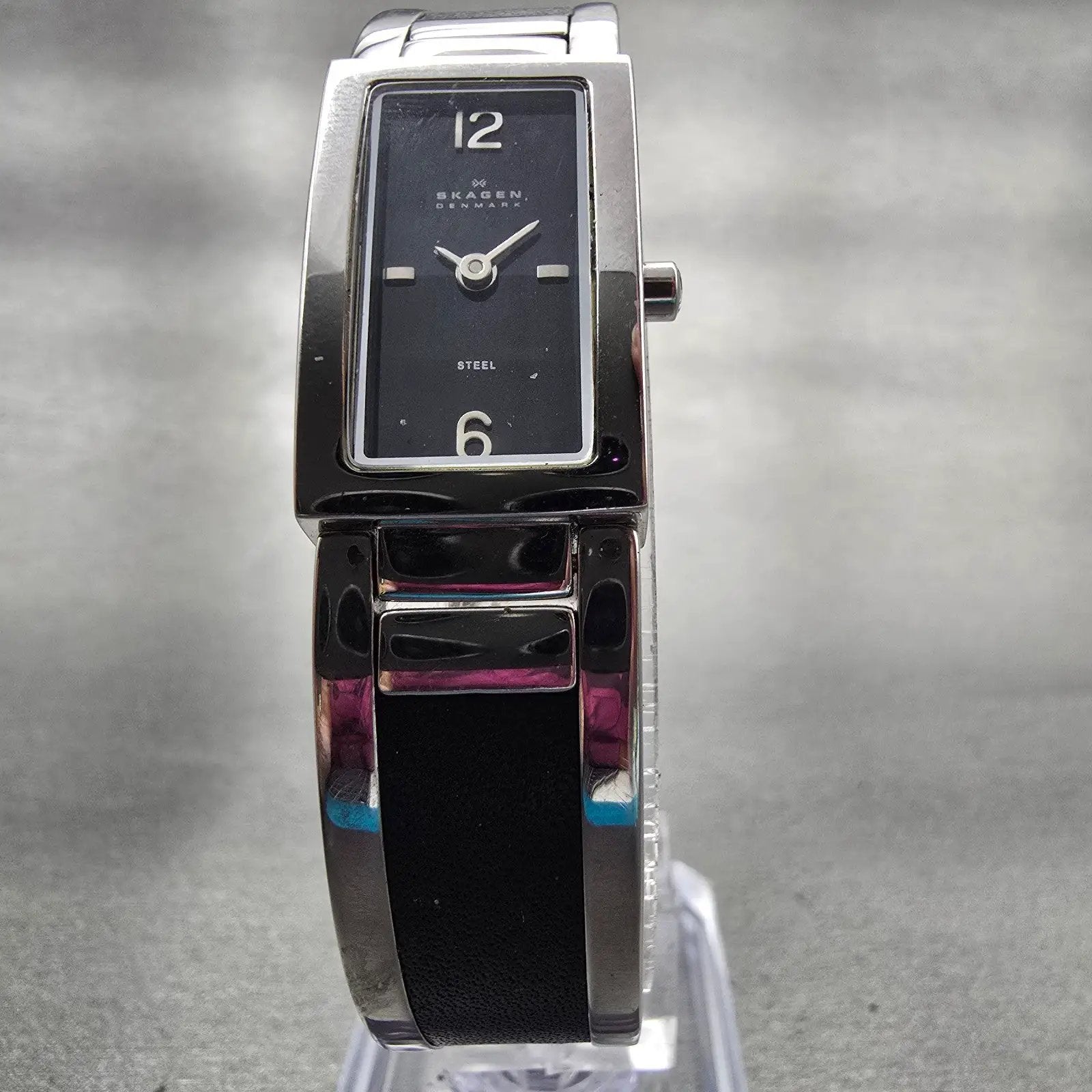 Skagen Watch Women 16mm Black Dial Silver Tone Rectangle 299SSXB New Battery5