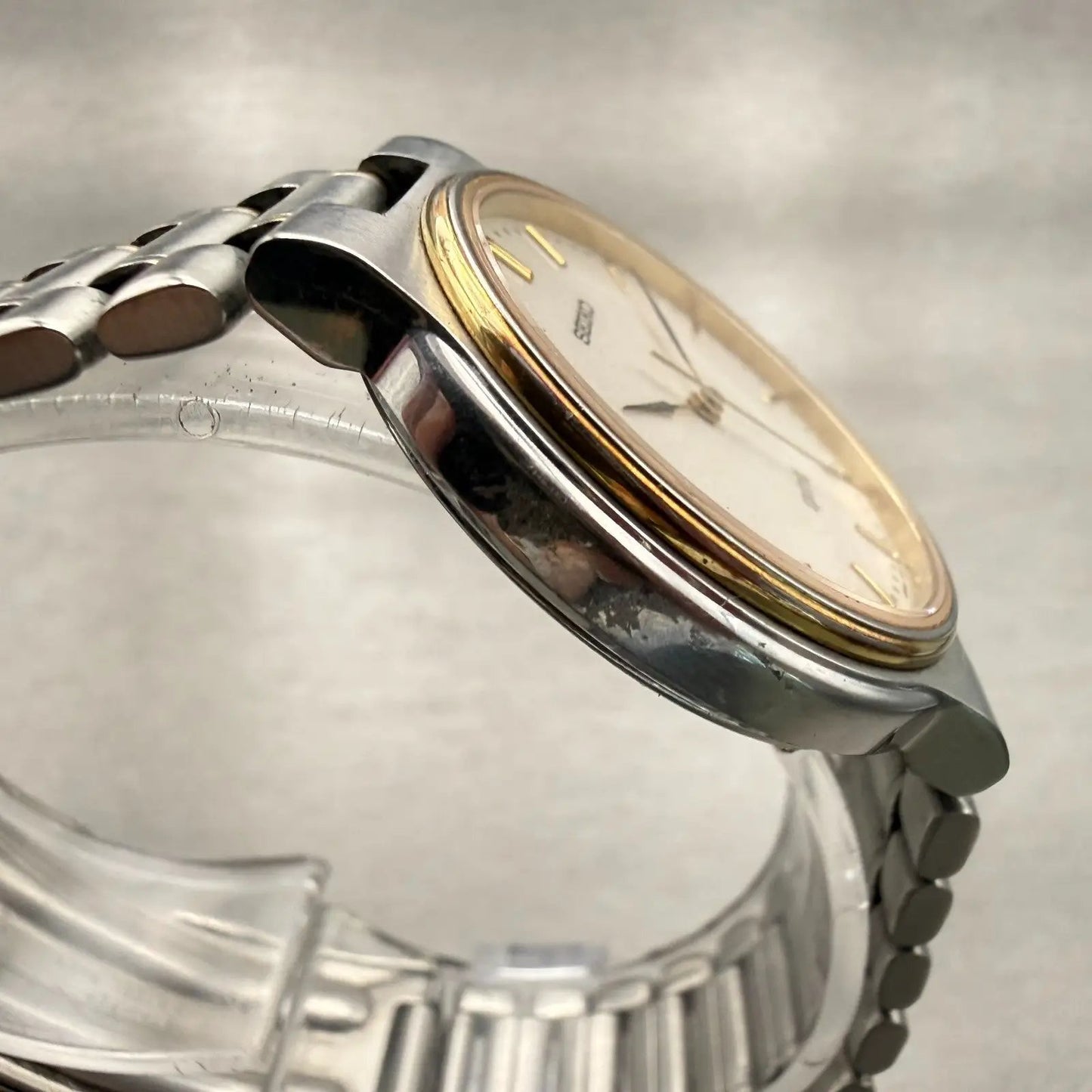 Seiko Spirit Watch Men 34mm White Dial Two Tone Round 5P31-6A50 New Battery VTG3