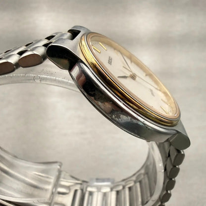Seiko Spirit Watch Men 34mm White Dial Two Tone Round 5P31-6A50 New Battery VTG3