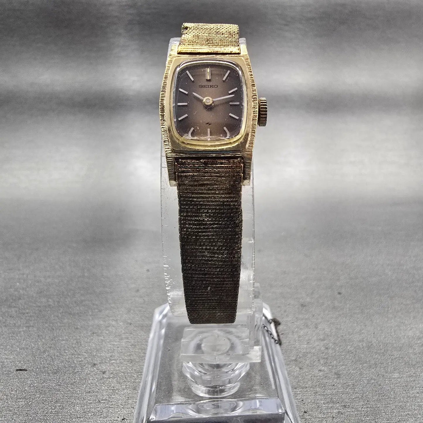 Seiko Watch Women 16mm Bronze Dial Gold Tone Rectangle 11-3669 Manual Wind Works6