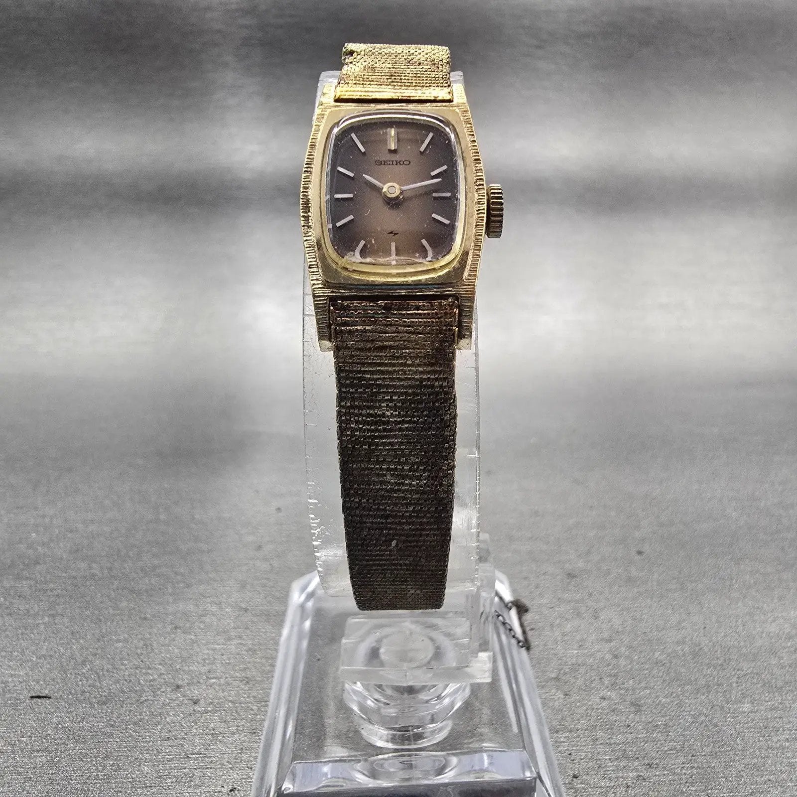Seiko Watch Women 16mm Bronze Dial Gold Tone Rectangle 11-3669 Manual Wind Works6