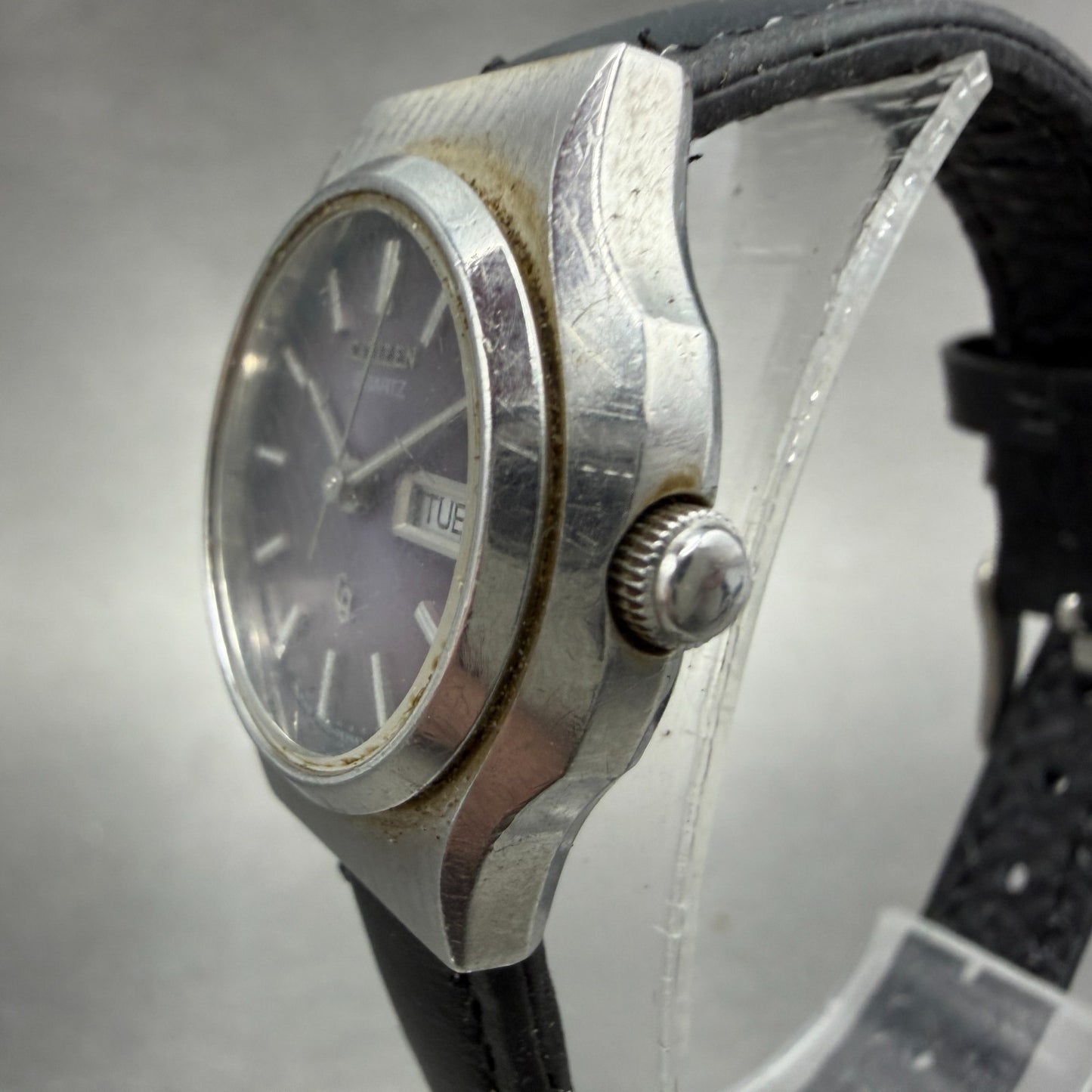 Citizen CQ Watch Women 26mm Purple Dial Silver Tone Daydate Round New Battery AB2