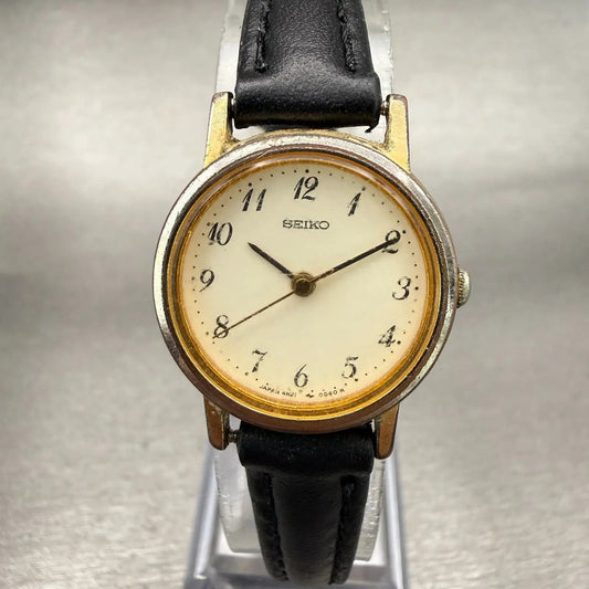 Seiko Watch Women 22mm Ivory Dial Gold Tone Round 4N21-0042 Vintage New Battery0