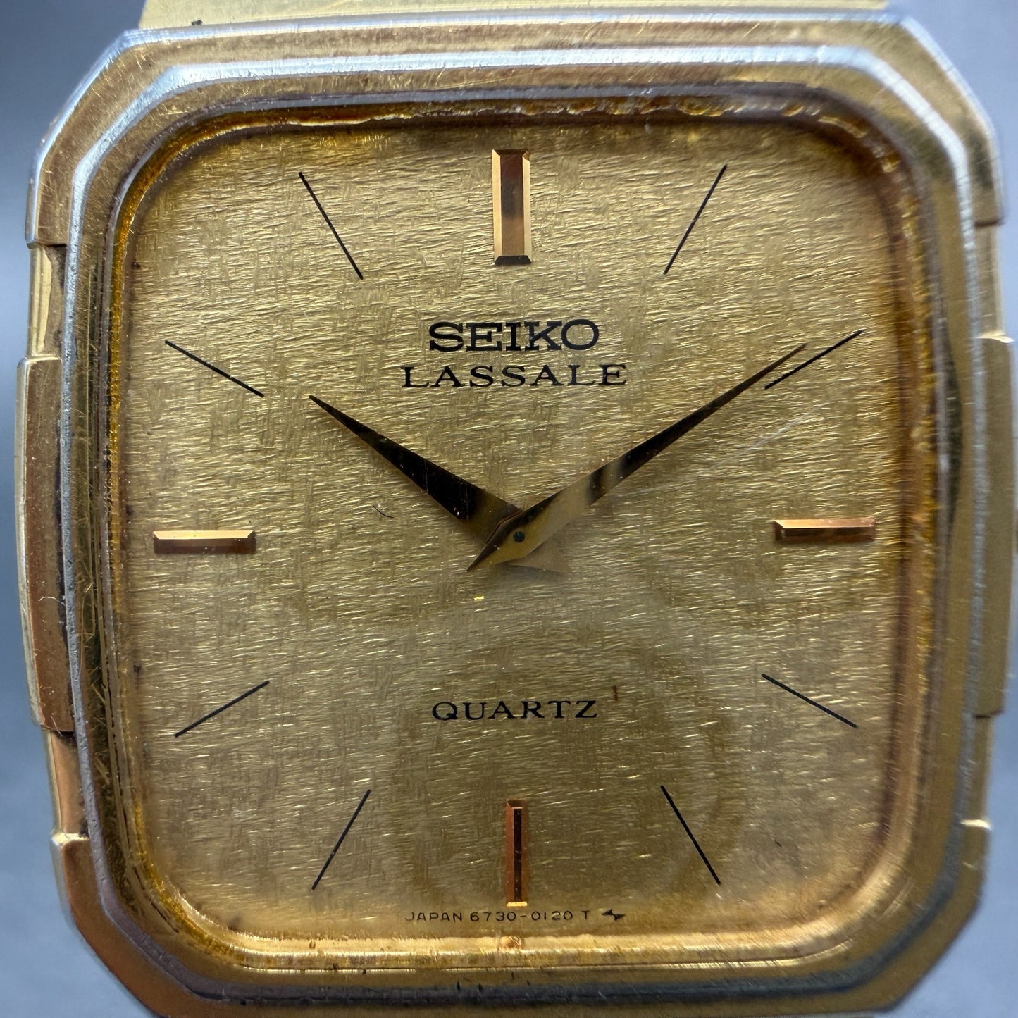 Seiko Tank Lassale Watch Men 27mm Champagne Dial Gold Tone 6730-5059 PARTS VTG2
