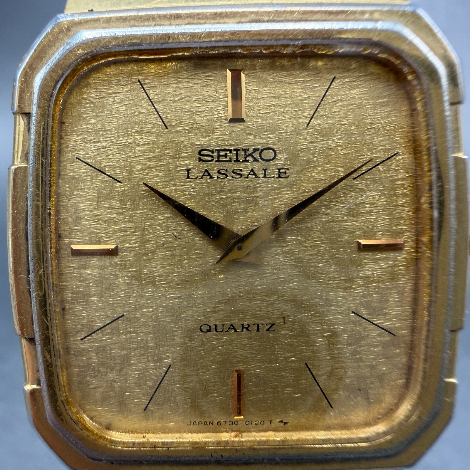 Seiko Tank Lassale Watch Men 27mm Champagne Dial Gold Tone 6730-5059 PARTS VTG2