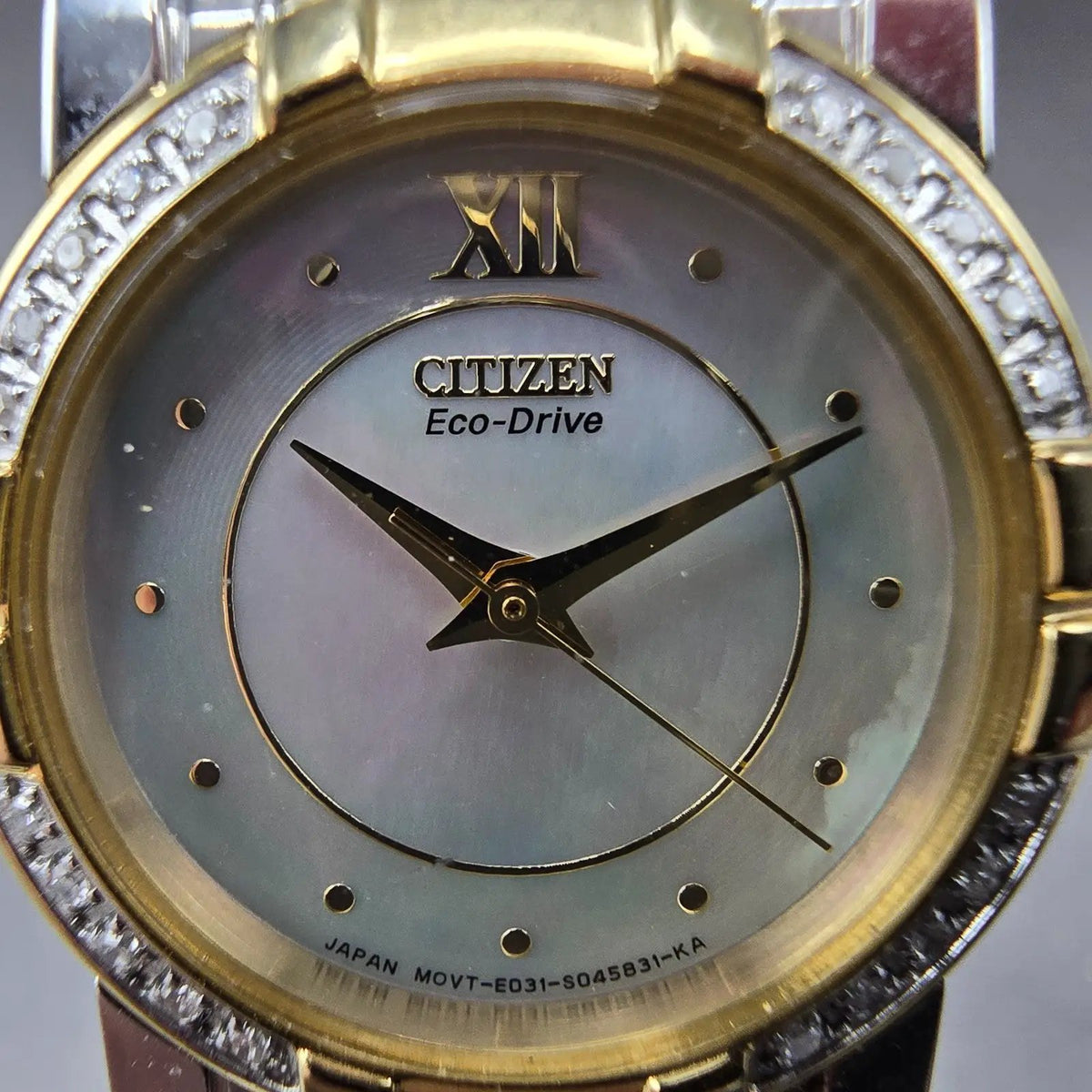 Citizen Eco-Drive Elektra Watch Women 24mm MOP Dial Two Tone Diamonds Round Runs1