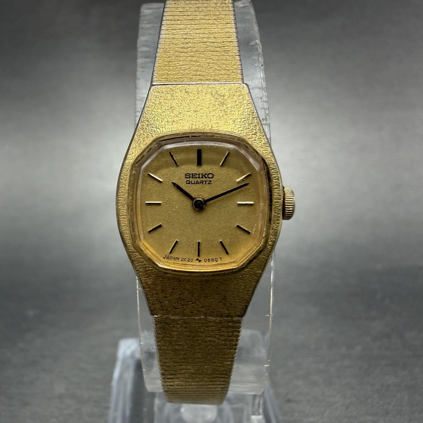 Seiko Watch Women 16mm Champagne Dial Gold Tone Round 2C20-5300 New Battery bcda0