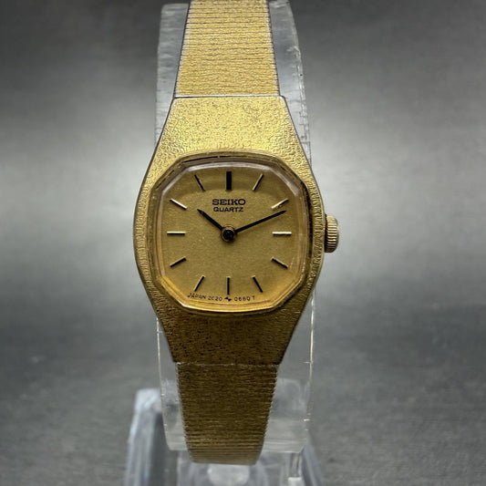 Seiko Watch Women 16mm Champagne Dial Gold Tone Round 2C20-5300 New Battery bcda0