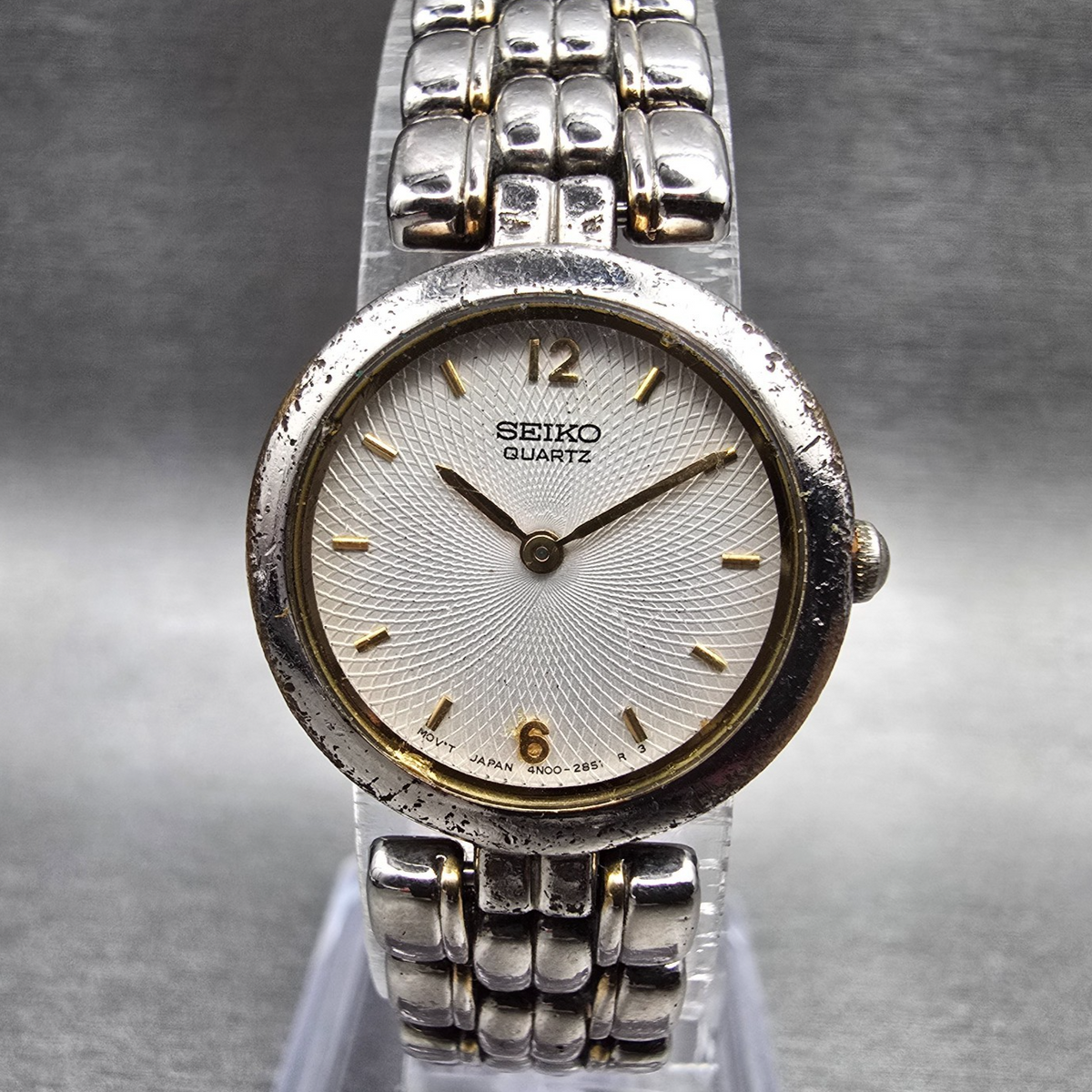 Seiko Watch Women 21mm White Dial Two Tone Round 4N00-0791 New Battery Vintage P0