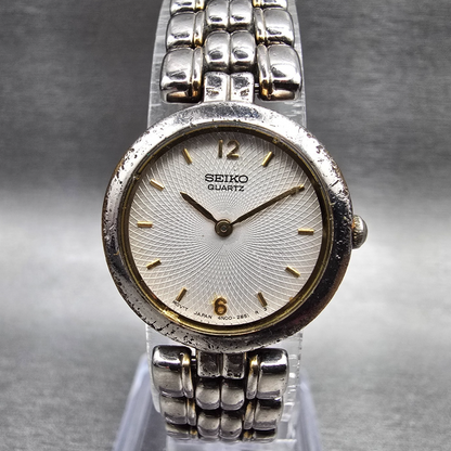 Seiko Watch Women 21mm White Dial Two Tone Round 4N00-0791 New Battery Vintage P0