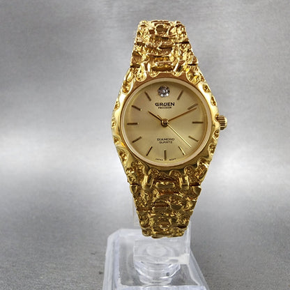 Gruen Watch Women 25mm Champagne Dial Gold Nugget Case Tone New Battery VTG6