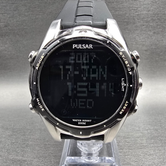 Pulsar Digital Watch Men 45mm Black Dial Two Tone Chrono Alarm W861-X002 New Bat0