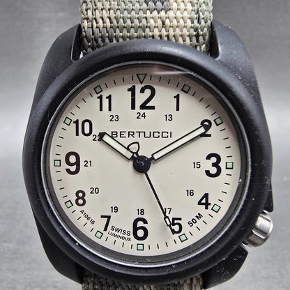 Bertucci A-2R watch 40mm White Dial Black Tone Round Camo Band New Battery1