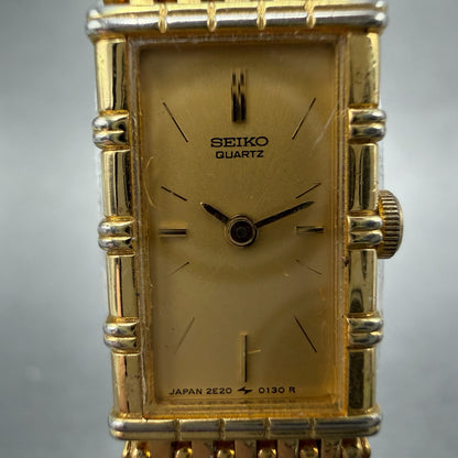 Seiko Tank Watch Women 12mm Champagne Dial Gold Tone 2e20-5079 New Battery 5121