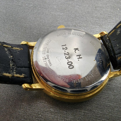 VTG Bulova Watch Women 26mm Gold Dial Gold Tone Round Leather Band New Battery9