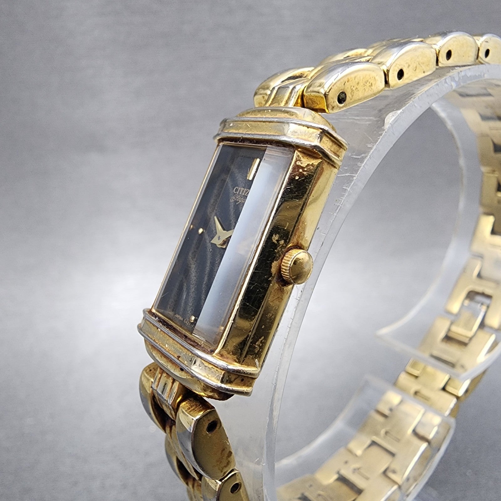 Citizen Elegance Tank Watch Women 14mm Black Dial Gold Tone 5421F47629 New Batt2
