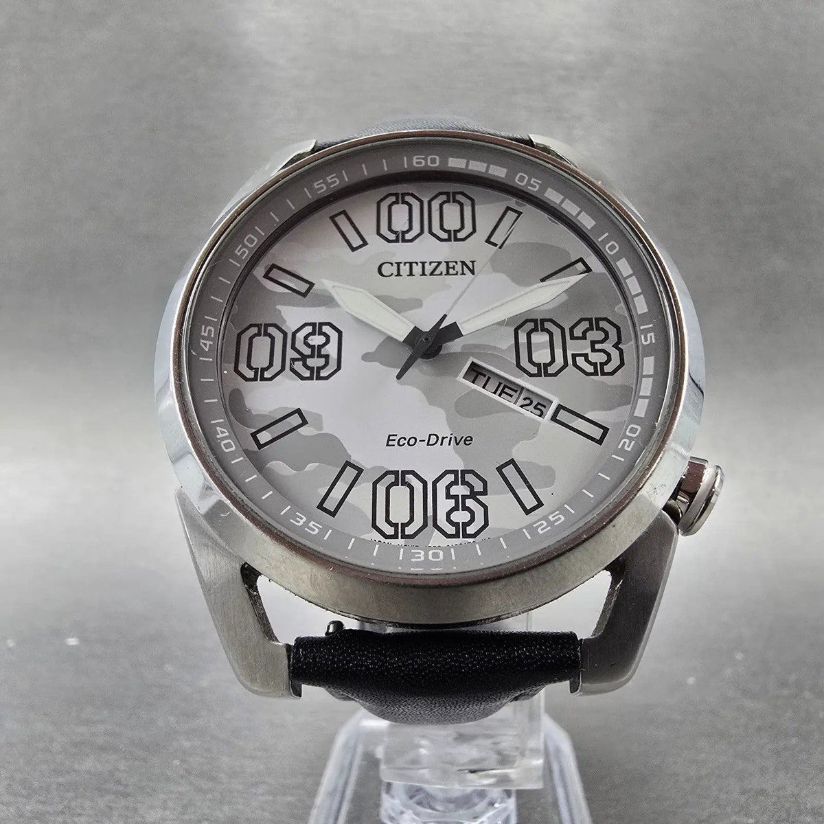 Citizen Eco-Drive 41mm White Camo Dial Steel Daydate Round AW0011-09J Works5