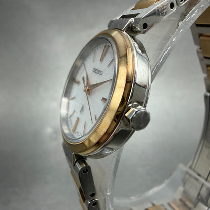 Seiko Solar Lukia Watch 24mm Women White Dial Two Tone Round V117-0EH0 Runs3
