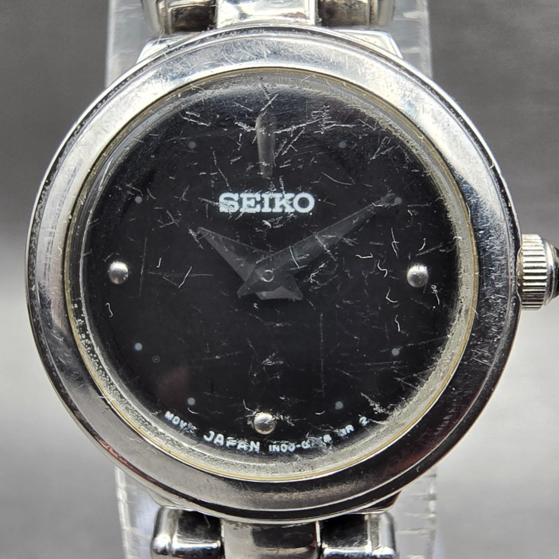 Seiko Watch Women 19mm Black Dial Silver Tone Round 1N00-0LK0 New Battery1