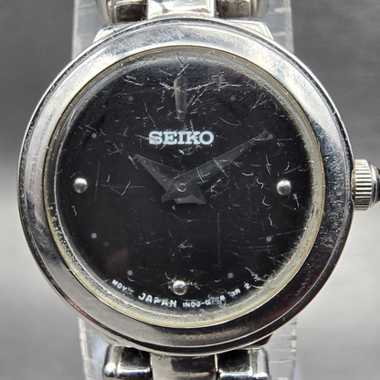 Seiko Watch Women 19mm Black Dial Silver Tone Round 1N00-0LK0 New Battery1