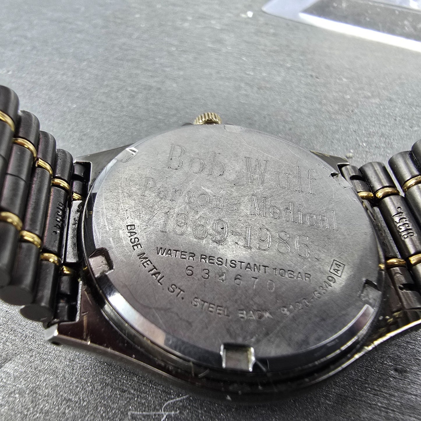 Seiko SQ Watch Men 34mm Black Dial Two Tone Daydate Round 8123-6349 PARTS10