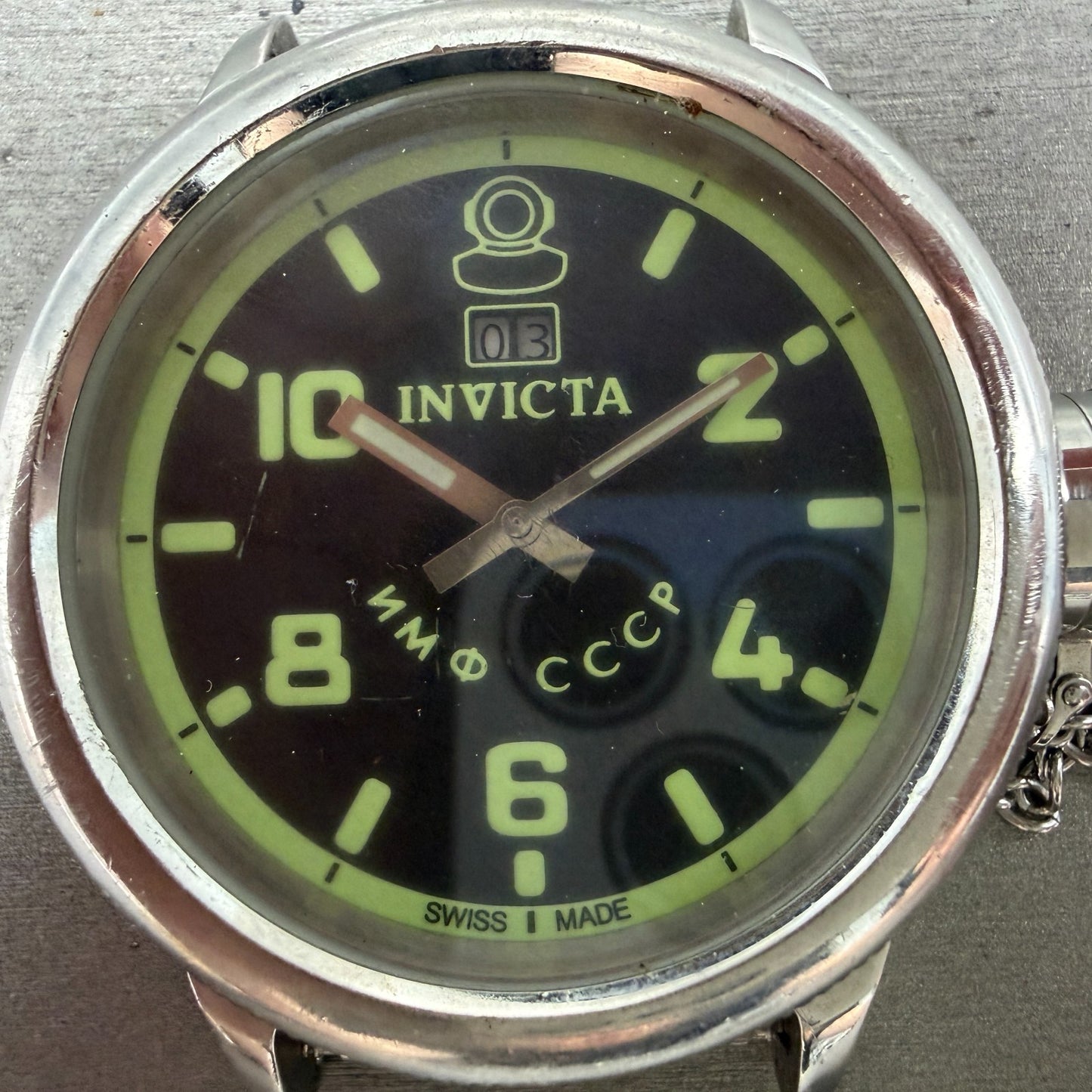 Invicta Russian Diver Watch Men 52mm Black & Green Dial Steel Date 4342 PARTS2