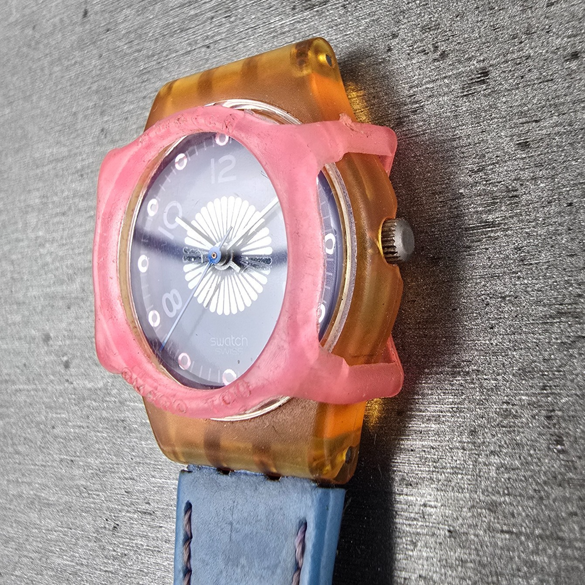 Swatch Polka Watch Women 25mm Blue Dial Brown Case Round LP109 New Battery2
